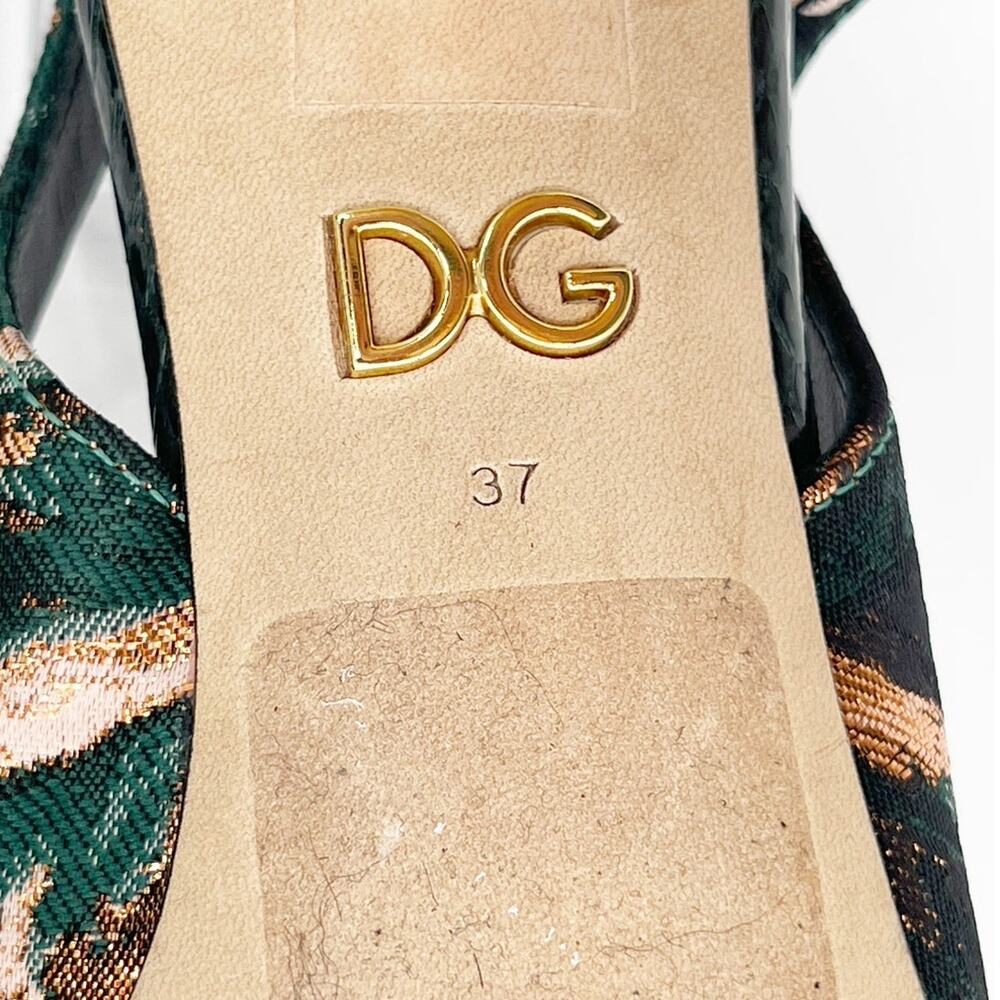 Dolce & Gabbana Floral Brocade Crystal Pointed Toe Slingback Heels IT 37 - Picture 11 of 13